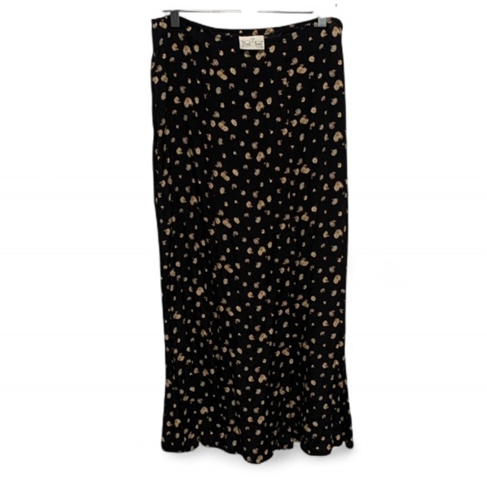 Vintage Black Maxi Skirt with Beige Dot Print
